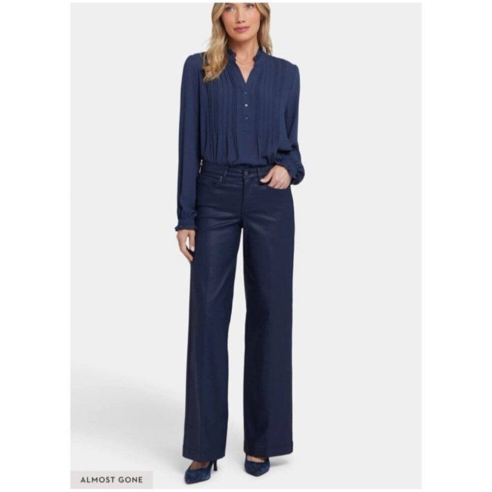 NYDJ Teresa Wide Leg Faux Leather Pants Size 2‎ Starless Blue women new